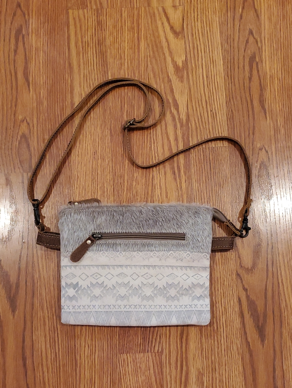 Myra Cow Hide & Western Aztec Crossbody Purse with Leather Strap